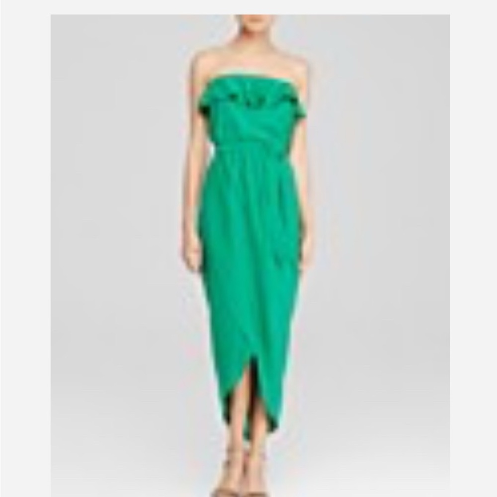 Amanda Uprichard Green Silk Strapless Asymmetrical Cocktail dress